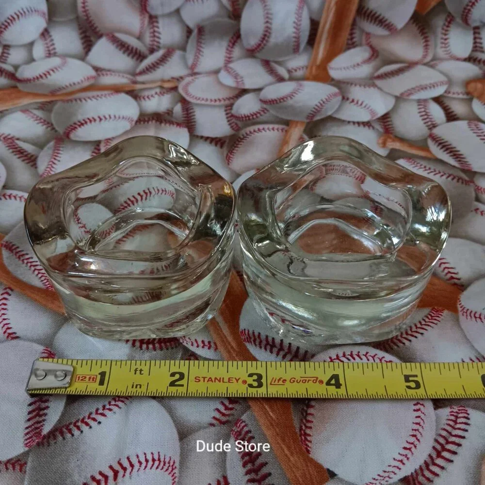 IKEA 2 Heavy Glass Light-Amber Stackable Tealight Candle Holders - 2.75